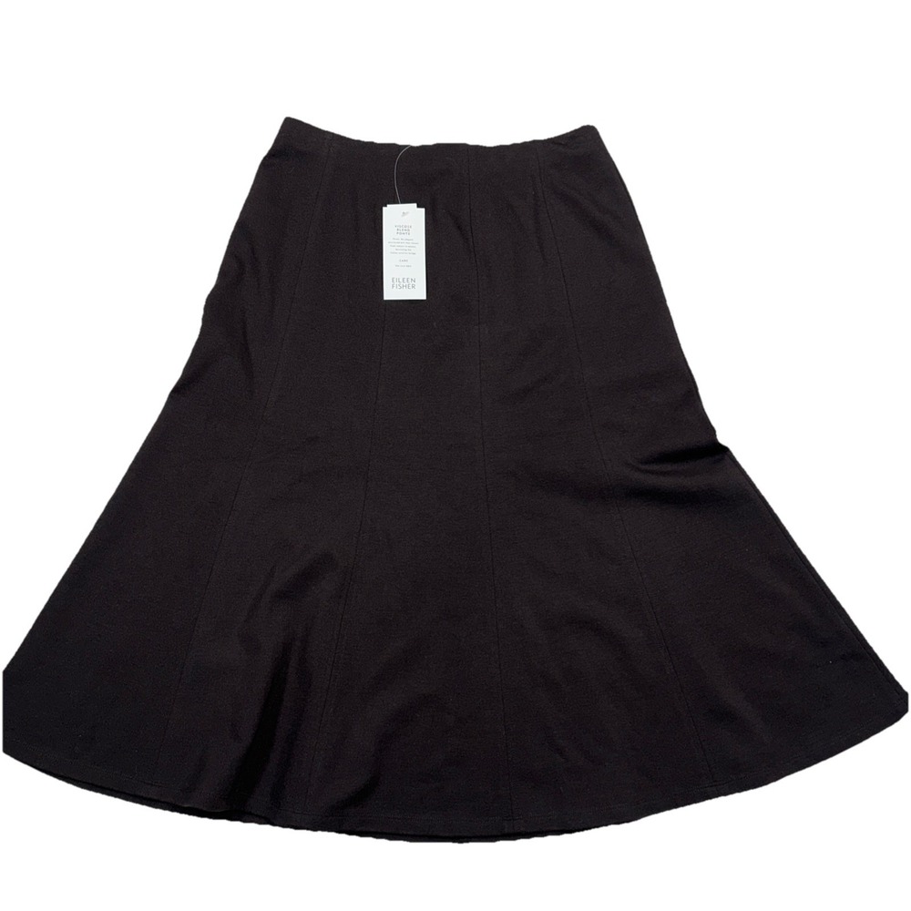 NWT Eileen Fisher Viscose Blend C/L Gored Skirt, Chocolate‎ Brown, Small